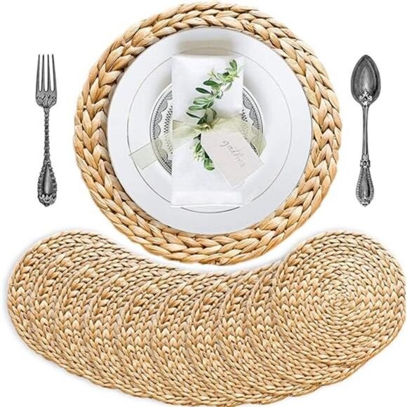 Woven Placemats Set of 10, Table Mats Set of 10, Water Hyacinth Round Placemats - Picture 8 of 8